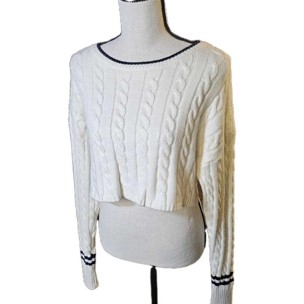 Edikted Cropped Cable Knit Sweater Women's SZ XS 90's,Retro,Clueless White/Black
